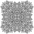 Abstract flowers of folk style forming a square mandala drawn on a white background for coloring, vector Royalty Free Stock Photo